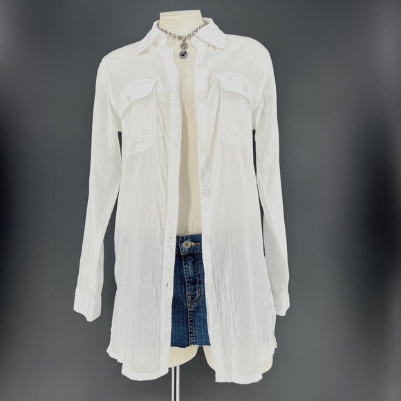 Lauren Ralph Lauren White Cotton Button Down Tunic Shirt Small roll tab *flaw - Picture 3 of 14